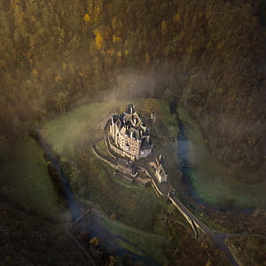aerial photography of castle surrounded by trees at daytime thumbnail