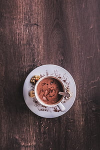 top view photo of hot chocolate on white ceramic mug thumbnail