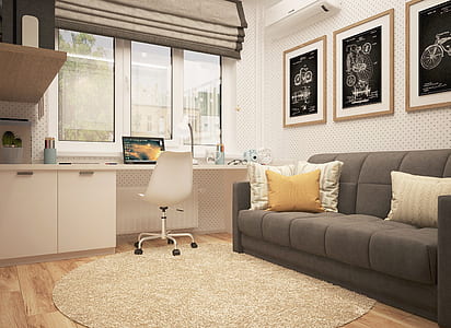 gray fabric couch near white wall thumbnail
