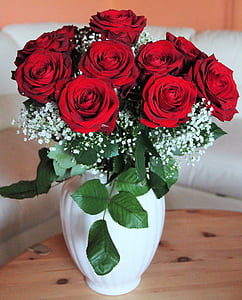 red rose arrangement on white vase thumbnail