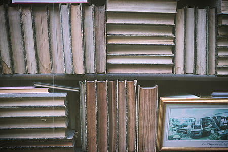 gray wooden bookshelf with books thumbnail