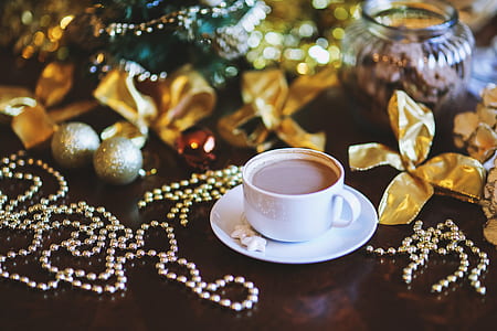 Coffee in White Cup. Christmas Time. thumbnail