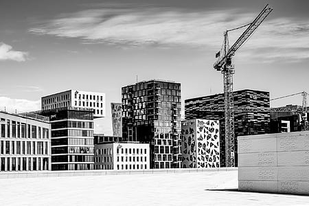 grayscale photography of constructed buildings thumbnail