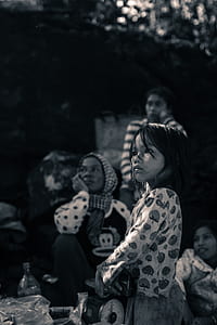 grayscale photo of girl standing thumbnail