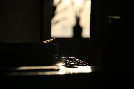 dark, glasses, desk, sunlight thumbnail
