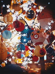 assorted-color paper lanterns during nighttime thumbnail