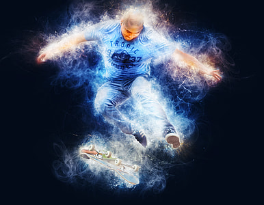 man wearing blue t-shirt playing skateboard thumbnail