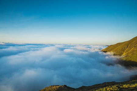 aerial photography of foggy mountain thumbnail