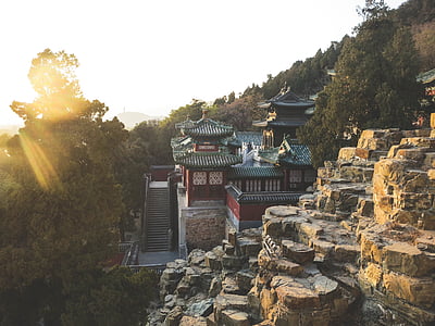 aerial photography of shrine on mountain thumbnail