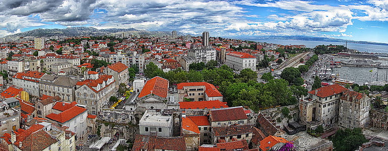 aerial photograph of cityscape under cloudy sky thumbnail
