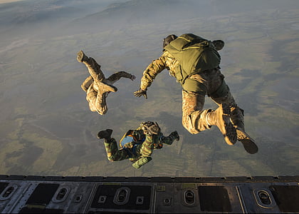 army jumping off plane with parachute backpack thumbnail