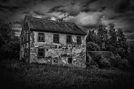 grayscale photo of bungalow thumbnail