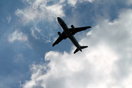 black airliner on mid air at daytime thumbnail