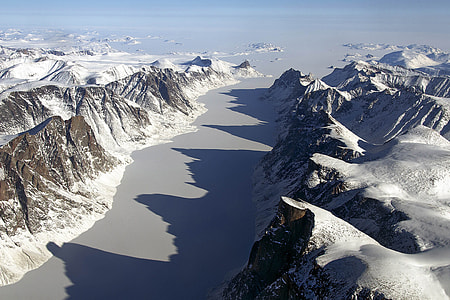 Ice covered fjord on Baffin Island with Davis Strait in the back in Nanuvut, Canada thumbnail