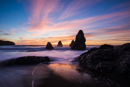 time lapse photography of seashore during golden hour thumbnail