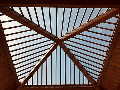 worm's eye view of brown wooden roof thumbnail