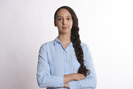 woman wearing blue dress shirt thumbnail