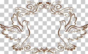 Wedding invitation frame , Pigeon border, two birds illustration PNG clipart