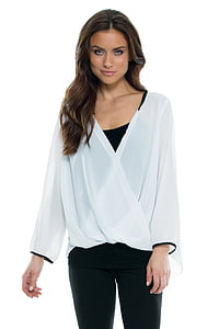 women's white surplice long-sleeved shirt thumbnail