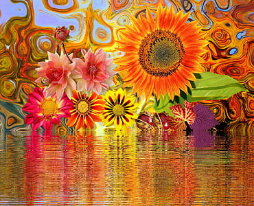 assorted-color flowers on calm body of water thumbnail