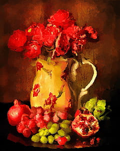red roses in brown vase painting thumbnail