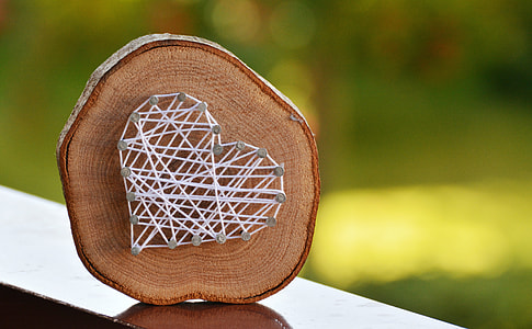selective focus photography of brown wood log with white heart stringart thumbnail