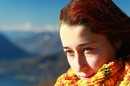woman wearing yellow crochet scarf thumbnail