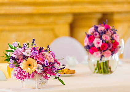 pink and yellow flower bouquet in shallow-focus shot thumbnail
