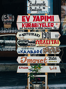 assorted wooden signs near store thumbnail