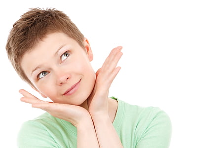 woman wearing green crew-neck top thumbnail