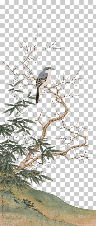 China Chinese painting, Chinese birds on the branches of Chinese culture, gray and white bird perched on withered tree illustration PNG clipart