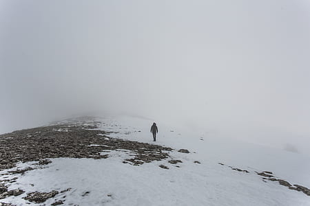 person walking on snow covered field thumbnail
