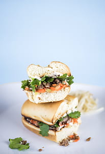 selective focus photography of two bread with meat inside thumbnail