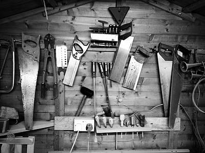 grayscale photo of tools thumbnail