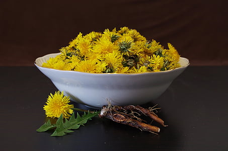yellow petaled flowers in white ceramic bowl thumbnail