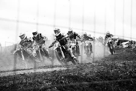 grayscale photo of motocross racing scenario thumbnail