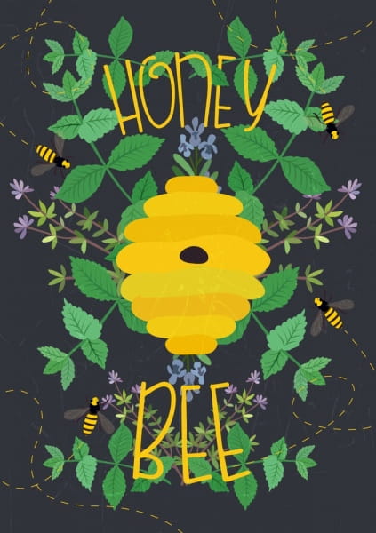 Honey Bee Advertisement Yellow Beehive Green Leaves Decoration Ai