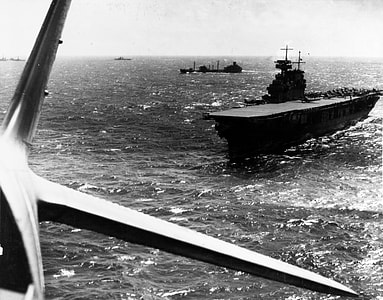Yorktown conducts aircraft operations, Battle of Coral Sea, World War II thumbnail