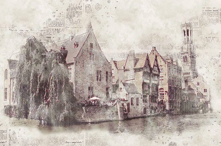 gray and brown house illustration