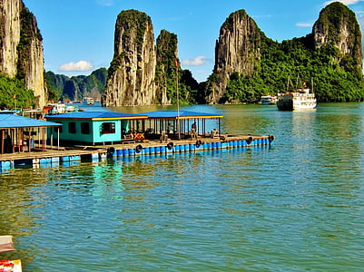 floating huts on body of water thumbnail