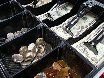 cash register drawers with banknote and coin lot thumbnail