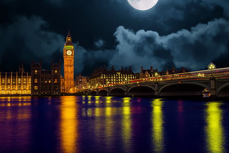 Big Ben on London lighted during night time thumbnail