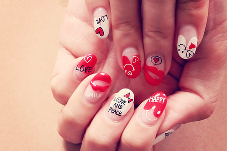white and red nail art thumbnail