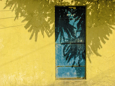closed blue steel door thumbnail
