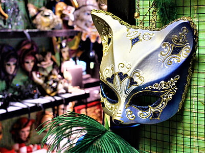 blue and gold floral fox eye mask decor thumbnail