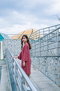 Woman Wearing Purple Crew-neck Long-sleeved Dress thumbnail