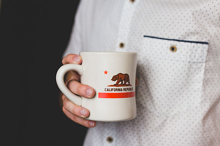 person holding white Californian Republic ceramic mug thumbnail
