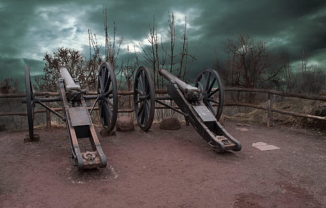 two cannons beside the fence thumbnail