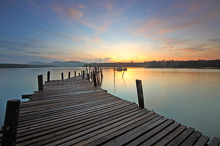 jetty, sea, dawn, nature thumbnail