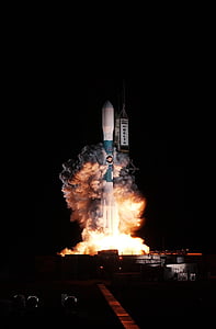 white space shuttle launching during night time thumbnail